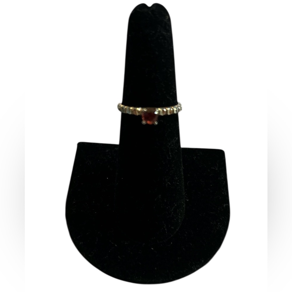 925. Sterling Silver With Red Garnet Square Center Gemstone Ring
